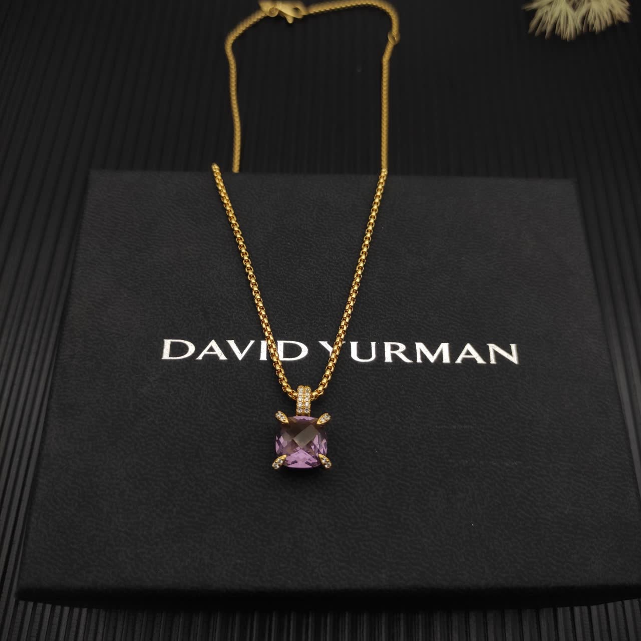 David Yurman Gold Chain with Purple Stone Pendant
